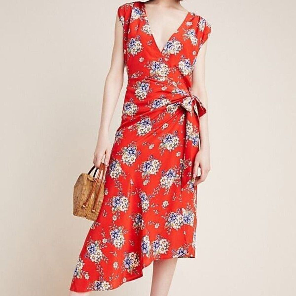 Yumi Kim Women's Midtown 100% Silk Daisy Bouquet Floral Dress Red NWT size M